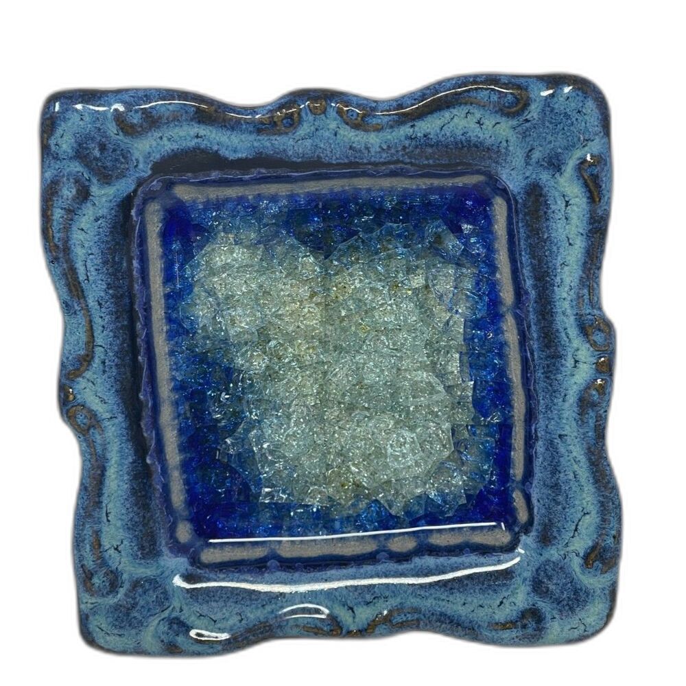 Pottery Handmade Trinket Dish - Down To Earth Blue Hand GLAZED Square USA Made